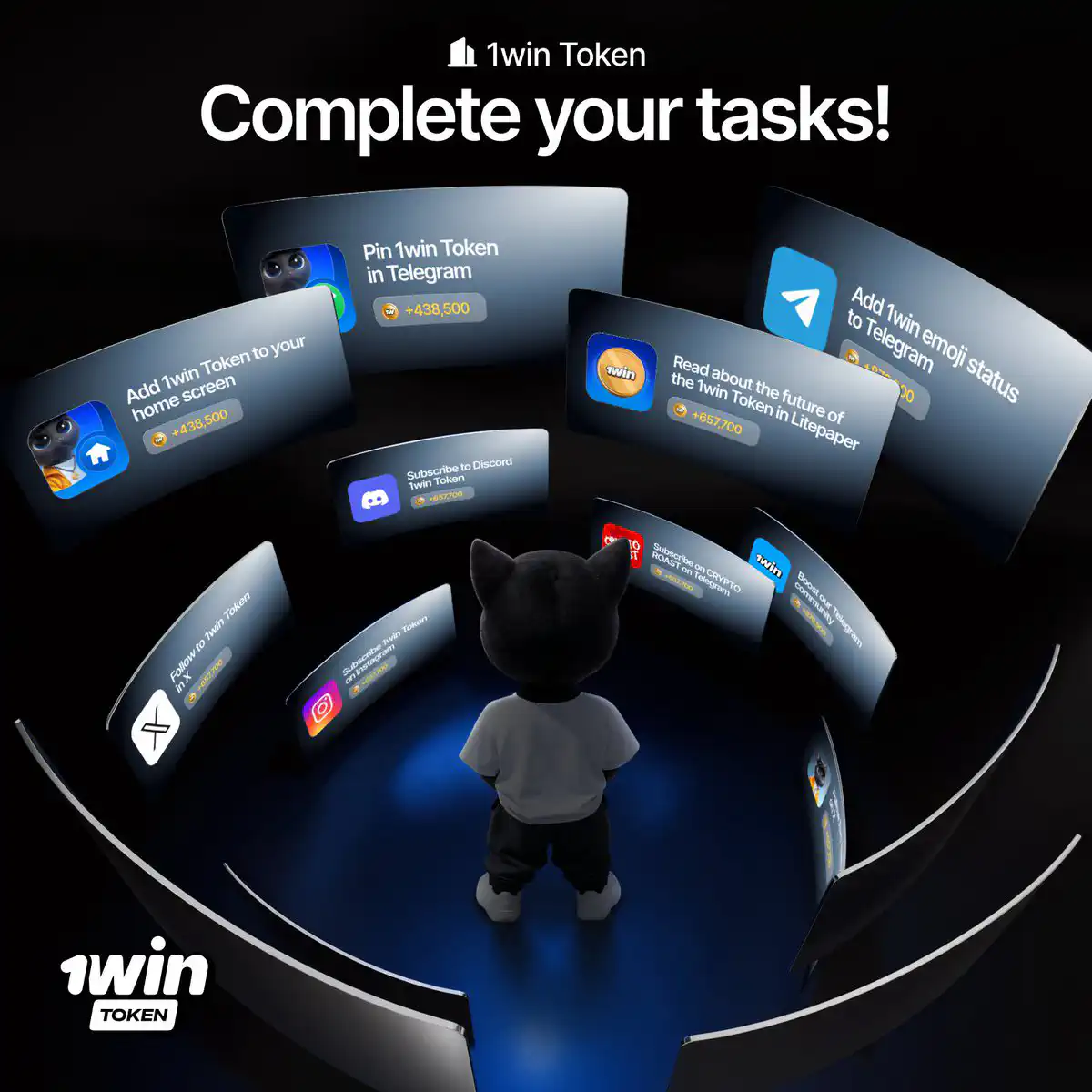 Clicker game mechanics and how to get free 1 win token by doing tasks.